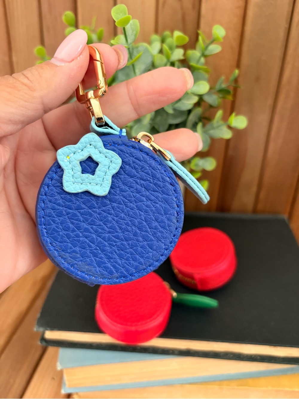 Cherries Or Blueberry Faux Leather Keychain Coin Purse & Charm: Choose ONE - Picture 6 of 7